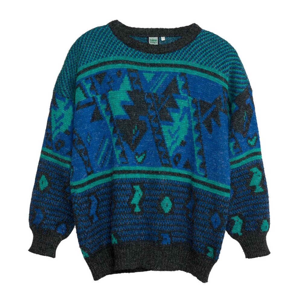 LUPO (Italy) Jacquard Melange Yarn Drop Shoulder Jumper Azurite (Howlin) : M